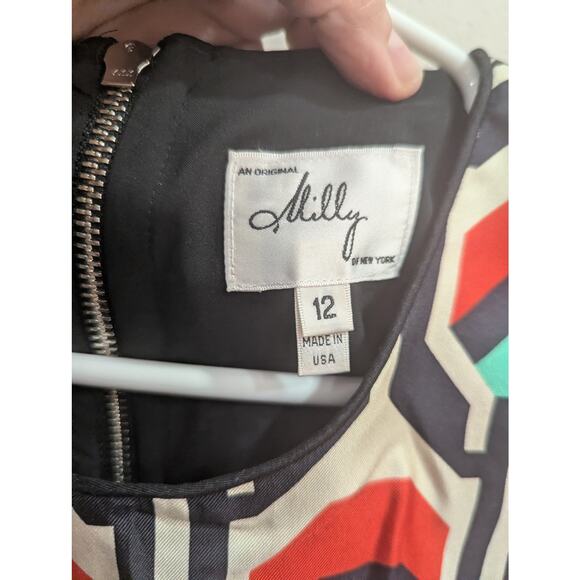 Original Milly of New York short sleeve silk dress w/geometric mod color print - Picture 3 of 12